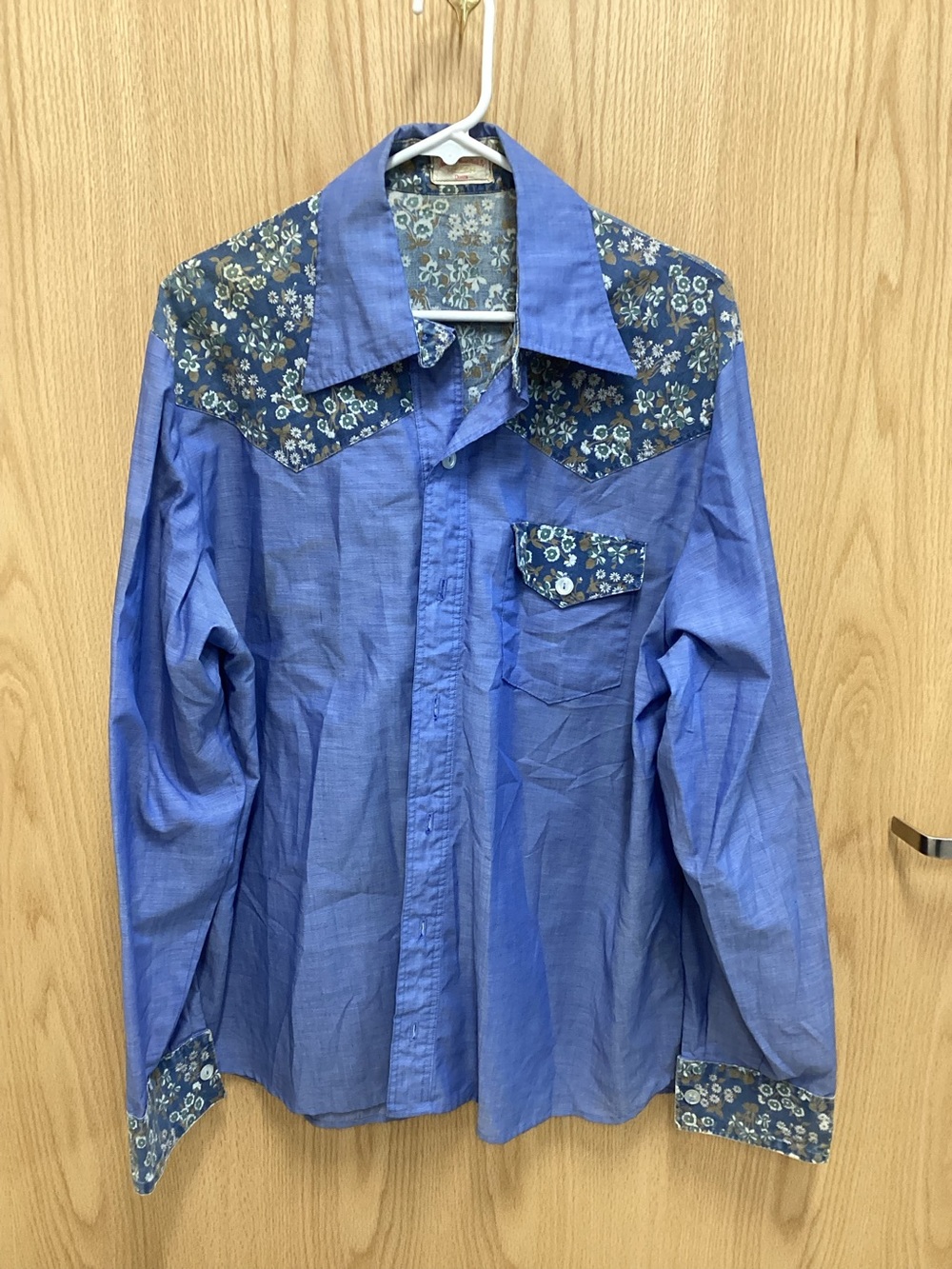Vintage Blue Western-Style Floral Yoke Men's Shirt